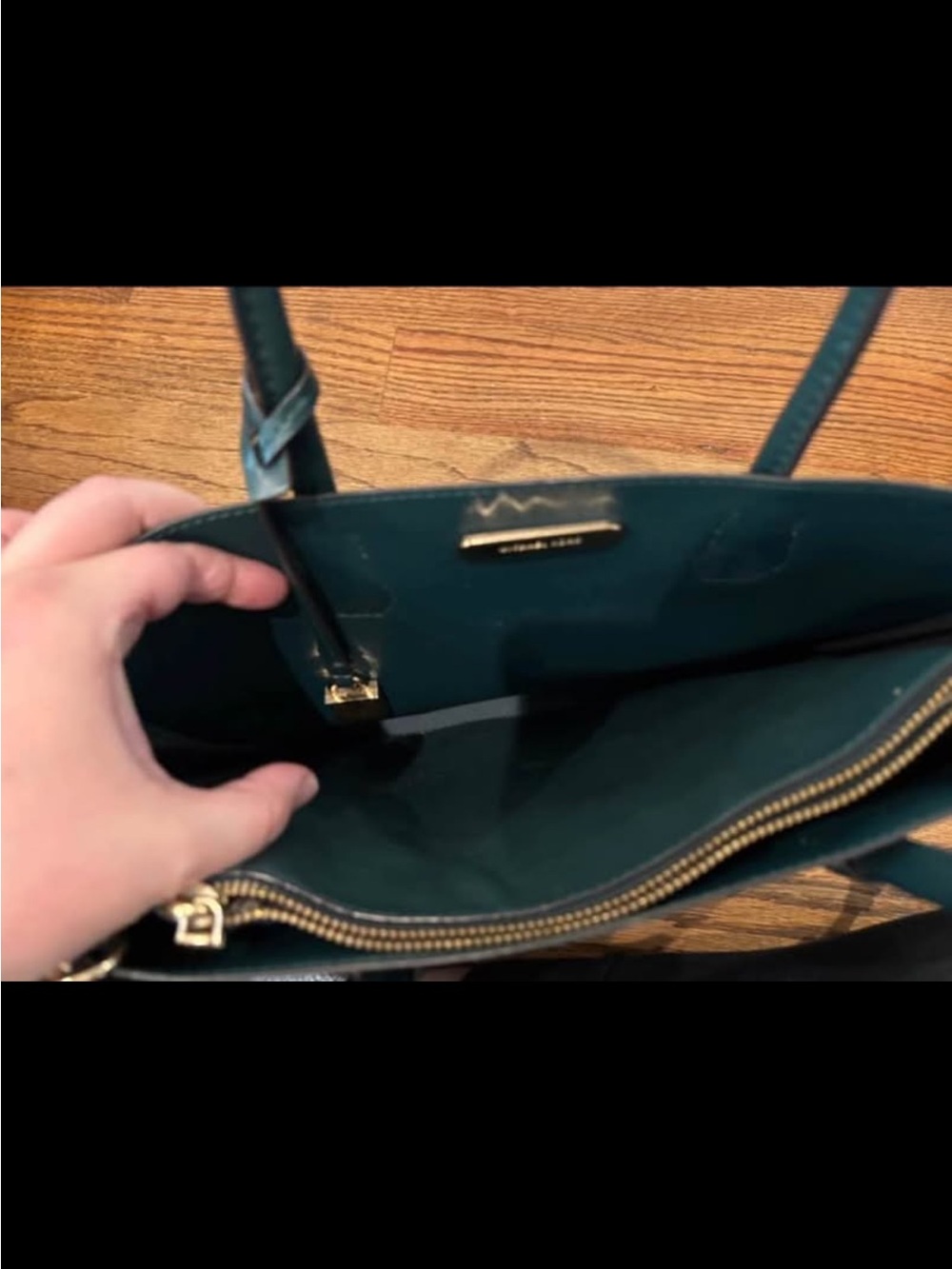 Michael Kors Dark Green MK Signature Satchel with Gold Hardware - Picture 4 of 16